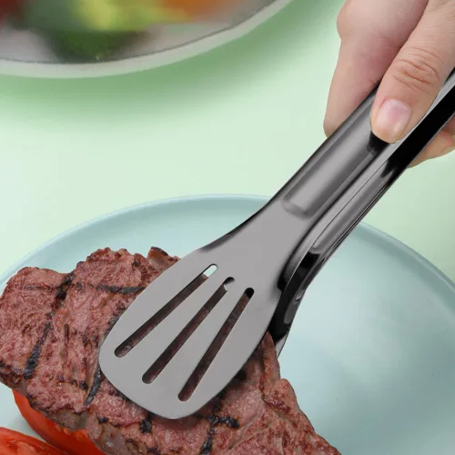 Miniatura 5 de 4 pinzas para servir, pinzas negras de 9 pulgadas, utensilios de servir de acero inoxidable para ensaladas, bufé, aperitivo, postre, pinzas
