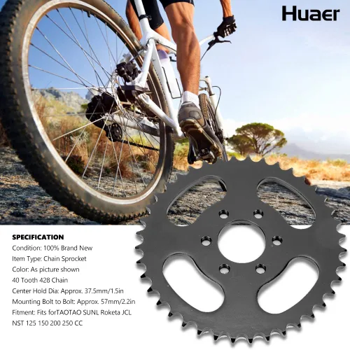 Miniatura 2 de Akozon 40 dientes ATV Quad 428 cadena piñón trasero reemplazo para Taotao SUNL Roketa JCL NST 125 150 200 250