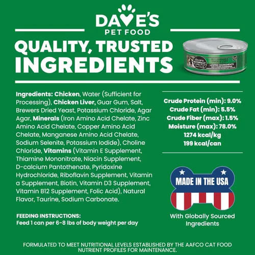 Miniatura 7 de Dave's Pet Food Alimento húmedo sin granos para gatos (95% paté de hígado de pollo y pollo), hecho en Canadá, alimento enlatado naturalmente