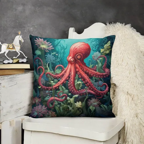 Miniatura 17 de Cojines Decorativos para Sala - Fundas de cojín cuadradas suaves de pulpo, 20 x 20 pulgadas, náutico, costero, playa, casa, vida marina, decoración
