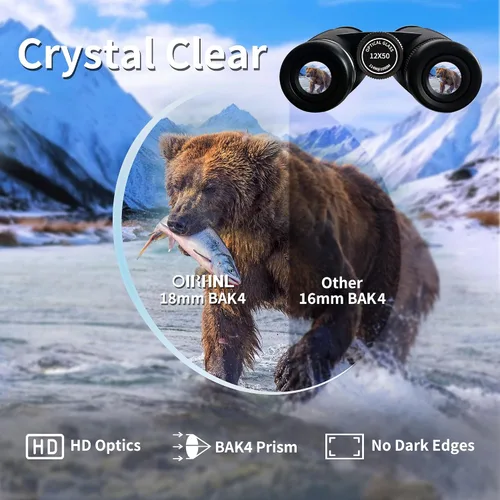 Miniatura 2 de Binoculares HD de 12 x 50 para adultos, alta potencia con adaptador de teléfono mejorado, visión clara de poca luz, IPX7 impermeable y ligero