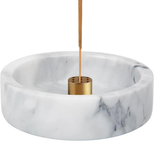 Miniatura 9 de Soporte de incienso, soporte de incienso de mármol natural para palos, quemador de incienso hecho a mano con 9 agujeros de incienso, adecuado