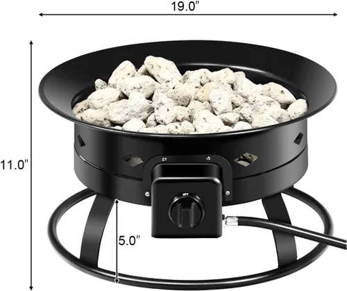 Miniatura 6 de S AFSTAR Cuenco de fuego de gas de 19 pulgadas, 58,000 BTU portátil de propano con tapa, piedra de lava de piedra, anillo estabilizador de tanque