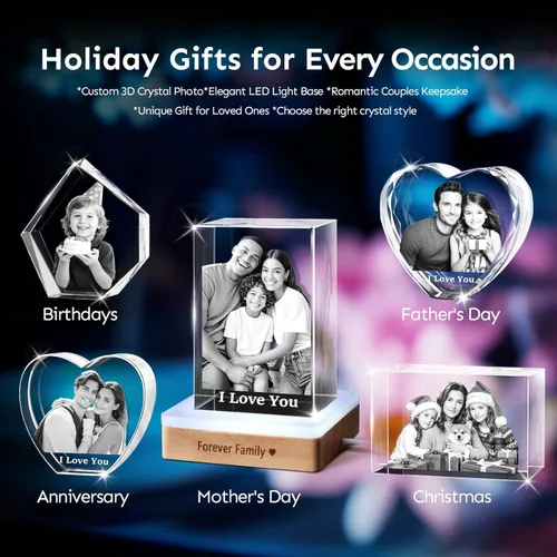 Miniatura 6 de Foto de Cristal 3D Personalizada Imagen 3D en Cristal - Regalo para Mamá Esposa Ella Abuela Él Papá Navidad Año Nuevo Cumpleaños Boda Parejas Paisaje