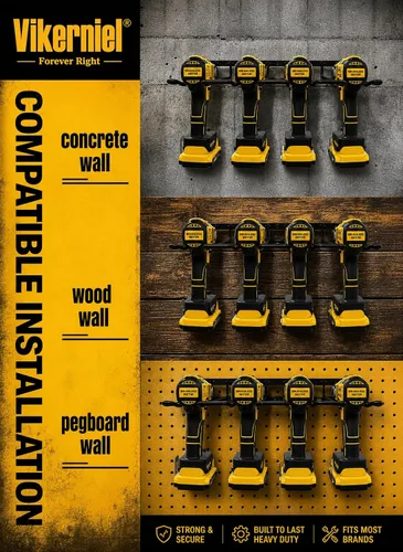 Miniatura 5 de Soporte para taladro, organizador de herramientas eléctricas, soporte de pared para 4 estantes de metal inalámbricos, estante de almacenamiento