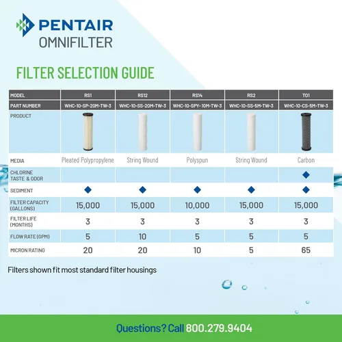 Miniatura 4 de Pentair OMNIFilter Sistema de Filtración de Agua para Toda la Casa con Válvula en la Cabeza de 10" de Tarea Estándar con Alivio de Presión