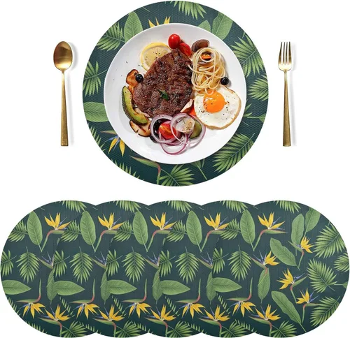 Miniatura 3 de Tropical Palm Leaves Dining Room Table Placemats, Non Slip Washable Table Mats Set for Kitchen Table one sizex1