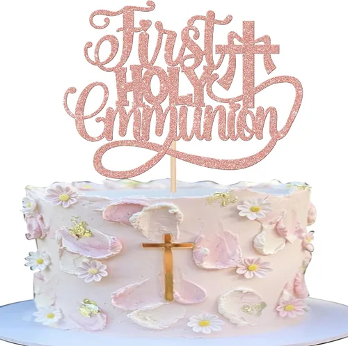 Miniatura 10 de Rsstarxi 1 paquete de decoración de pastel con purpurina que Dios bendiga al niño, primera comunión, bautismo, decoración para bautismo, baby