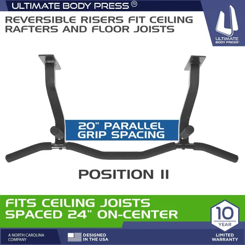 Miniatura 3 de Ceiling Mount Pull Up Bar with Reversible Risers for 16 and 24 Inch Joists with Optimum Grip Spacing by Ultimate Body Press