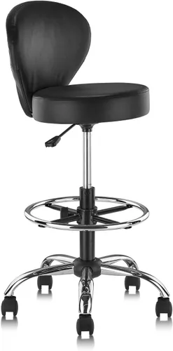 Miniatura 17 de KLASIKA Black Low Back Rolling Stool PU Leather Vanity Stools, Adjustable Height Ergonomic Swivel Rolling Desk Stool Work Office Swivel Chair