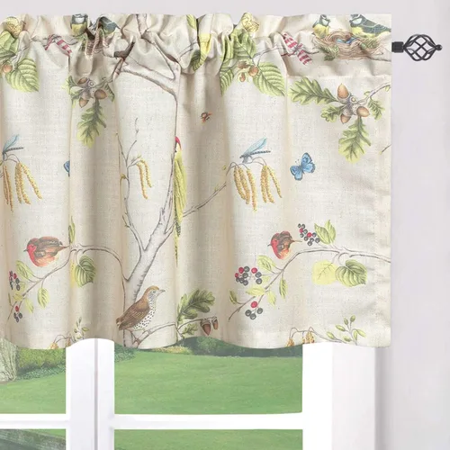 Miniatura 37 de Leeva Cortinas rústicas de cocina con estampado floral verde mezclado de lino para media ventana, para comedor, bolsillo para barra, cafetería