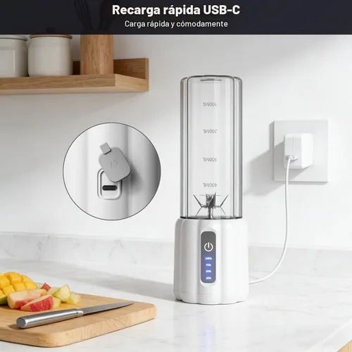 Miniatura 4 de Licuadora portátil, licuadora personal para batidos y batidos, pequeña mezcladora de jugo con pantalla LED, máquina de batido recargable USB C con 6