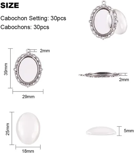 Miniatura 4 de PH PandaHall 60 piezas de bisel colgante en blanco – 30 bandejas colgantes ovaladas para fotos con 30 cabujones de cristal para bodas, novias, ramo