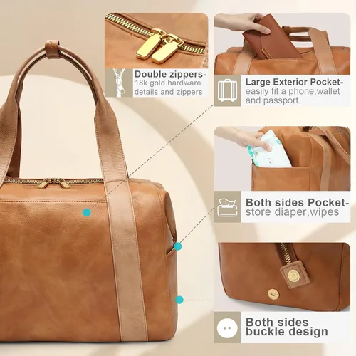 Miniatura 8 de miss fong Bolsa de pañales, bolsa de bebé, bolsa de pañales de cuero, bolsa de mano para bebé con 9 bolsillos, bolsa grande para mamá con bolso