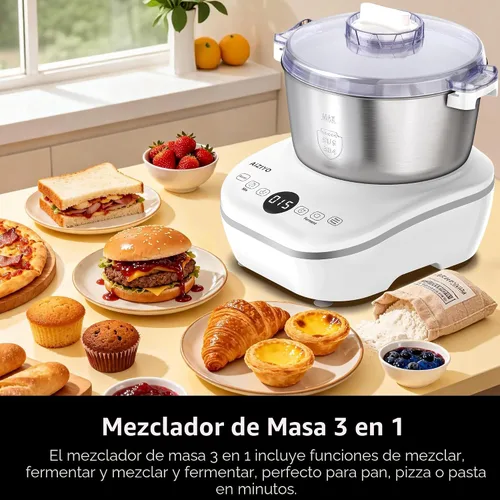 Miniatura 2 de AIZIYO DoughChief, máquina de masa de 5.3 cuartos de galón, mezclador de masa con función de fermentación, cuenco de acero inoxidable 304, tapa