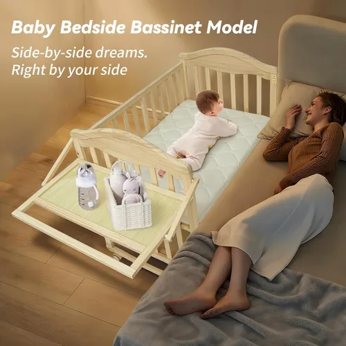 Miniatura 2 de Flwrgirl Cuna Mini Portátil para Bebé - Cunas para Bebes con Estante Cambiador y Colchón Incluido, Moisés para Bebé de Madera con Ruedas 2025