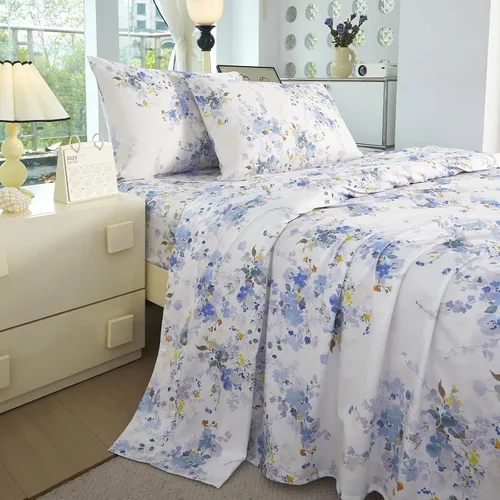 Miniatura 16 de HighBuy Juego de sábanas de tamaño individual - Sábanas frescas y transpirables de color rosa con estampado floral, juego de 3 sábanas - Sábanas