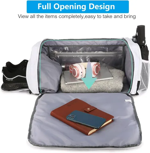 Miniatura 2 de Sucipi Bolsa de gimnasio para hombres y mujeres, bolsas de viaje pequeñas con compartimento para zapatos y bolsillo húmedo, bolsa ligera de fin