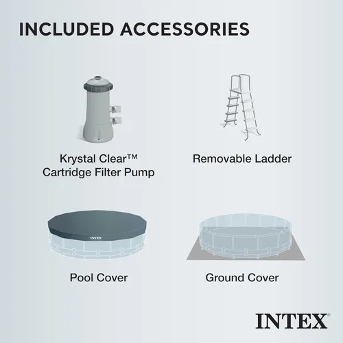 Miniatura 3 de Intex 26723EH - Juego de piscina sobre el suelo con marco de prisma de 15 pies por 42 pulgadas con cubierta de residuos, escalera y bomba de filtro