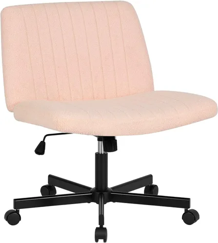 Miniatura 13 de PayLessHere Silla cruzada Rosa Silla de escritorio ancha y sin brazos sin ruedas Giratorio 360, altura ajustable y base de metal estable