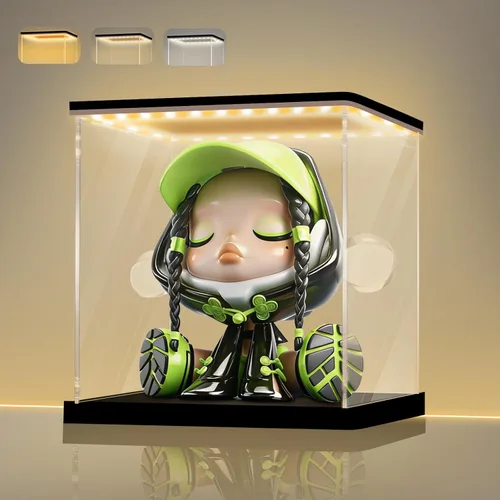 Miniatura 36 de LANSCOERY Vitrina de acrílico con luz LED ajustable amarilla/blanca/cálida, caja transparente de protección UV, vitrina a prueba de polvo