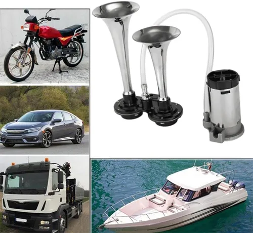 Miniatura 5 de 12V doble tubo Metal Car Horn Metal Car Trompeta 178DB Super ruidoso cuerno de aire para barco tren vehículo