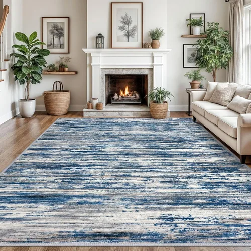 Miniatura 88 de SIILOOM 2 x 3 Alfombra moderna y abstracta para entrada, alfombra neutra azul marino gris multicolor súper suave de área pequeña, alfombras lavables
