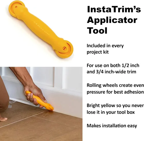 Miniatura 8 de InstaTrim Paquete de Molduras Flexibles Autoadhesivas con Aplicador - Kit de Calafateado de Molduras con Tira de Calafateo Negra de 10 pies de 1/2
