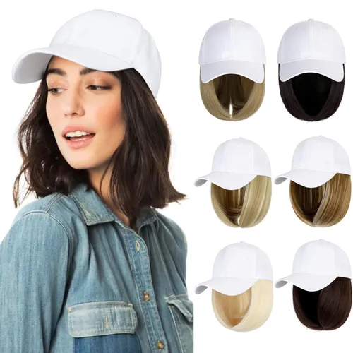 Gorra de béisbol con extensiones de cabello, peluca ajustable, gorra corta y recta de 14 pulgadas, peluca sintética para mujer, color negro oscuro