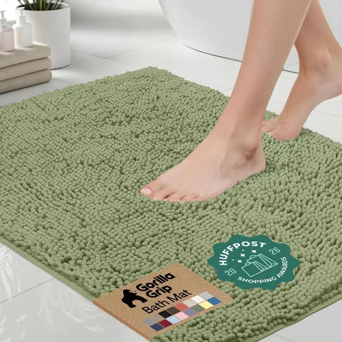 Miniatura 10 de Gorilla Grip - Tapete de baño afelpado, absorbente, peludo, de felpilla, para base de inodoro cuadrada, reverso de goma, suave, de microfibra, claro