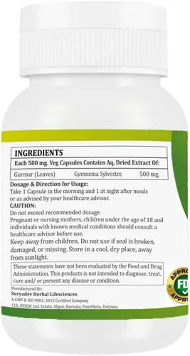Miniatura 2 de Morsan Healthcare Gurmar (Gymnema sylvestre) Cápsulas de 500 mg 60 cápsulas veganas Extracto natural del Himalaya Suplemento de hierbas puras