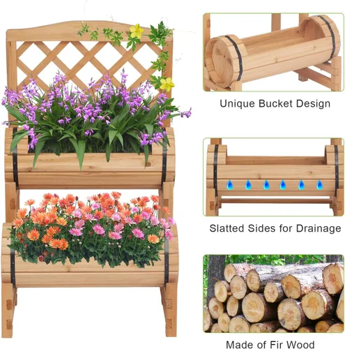 Miniatura 5 de kinbor Cama de jardín elevada de madera para exteriores, jardinera elevada, maceta con enrejado, cama de jardín elevada para jardinería, verduras