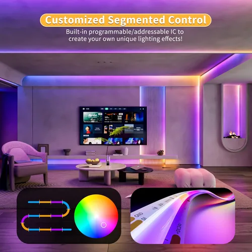 Miniatura 4 de PAUTIX Luces LED sin puntos, Tiras de Luces LED RGB Smart IC COB Direccionables 16.4ft, Certificadas UL 24V Efectos de Persecución Cinta Flexible