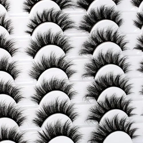 Miniatura 682 de Pooplunch - Pestañas postizas finas de visón sintético, estilo ojo de gato, naturales, cruzadas, tipo racimo, efecto 8D de volumen, tiras
