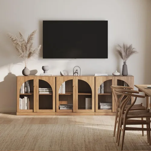 Miniatura 61 de BELLEZE Aparador Modular Acanalado Buffet con Almacenamiento, Mesa Consola Moderna de Mediados de Siglo con Puertas Arqueadas Simétricas, Elegante