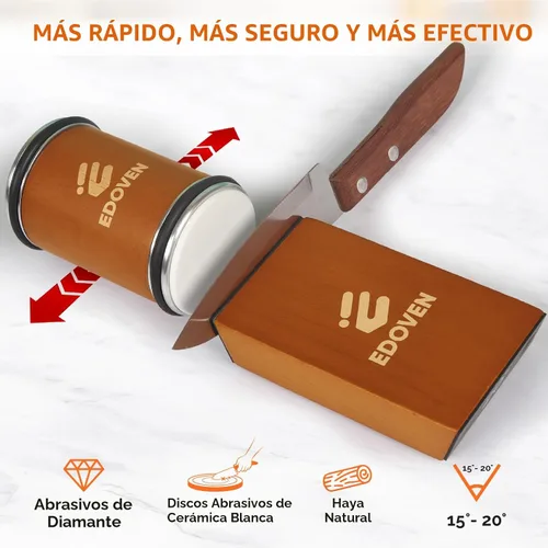Miniatura 5 de Herramienta para afilar cuchillos: kit de afilador de cuchillos rodantes con discos de diamante y cerámica, guía de ángulo magnética de 15° y 20°