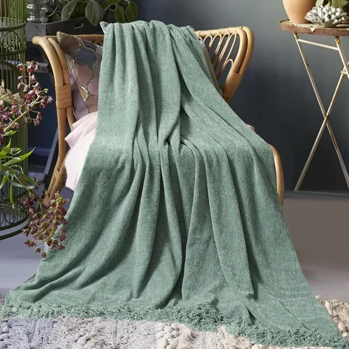 Miniatura 8 de Manta de Chenille para Sofá 50" x 60", Mantas Suaves y Acogedoras con Borlas de Flecos para Cama, Sofá o Silla, Mantas Bohemias Decorativas Tejidas