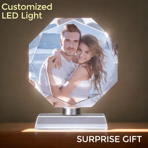 Miniatura 8 de Marco de Fotos de Color Personalizado como Regalo, Marcos de Fotos Personalizados, Regalos Personalizados de Fotos de Cristal 3D de Parejas con Luz
