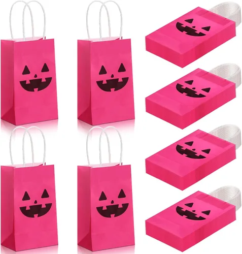 Treela 24 bolsas de papel de regalo de calabaza rosa, bolsas de regalo de calabaza, decoración vintage para bienvenida de calabaza, bolsas de