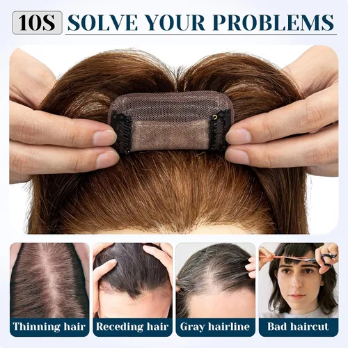 Miniatura 6 de Benehair Peluca de cabello con clip con flequillo, peluca secreta de cabello 100% humano, postizo superior con flecos, peluca de repuesto