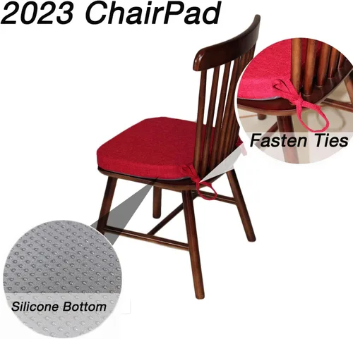 Miniatura 7 de Cojines para sillas de comedor con lazos, almohadilla gruesa de espuma viscoelástica para asiento de interiores, cojín de comedor con funda lavable