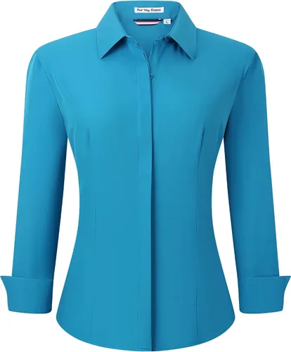 Miniatura 6 de Esabel.C Camisas de manga larga con botones para mujer, ajuste regular, blusa de trabajo elástica