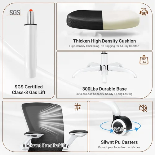 Miniatura 7 de BESTFAIR Silla de oficina ergonómica, sillas de malla para computadora con soporte lumbar, silla de escritorio giratoria con brazos abatibles
