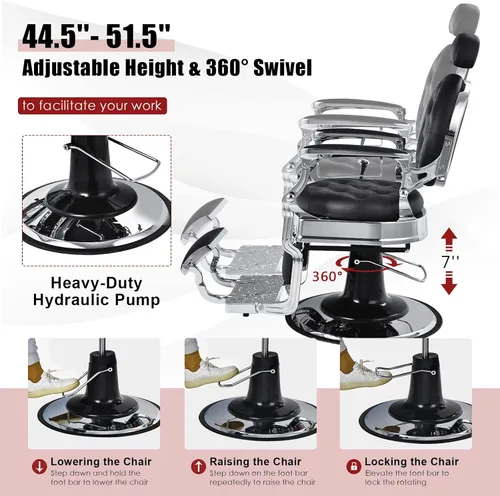 Miniatura 6 de Giantex Silla de peluquería vintage, giratoria de 360 grados, bomba hidráulica resistente, altura ajustable, reposapiés giratorio, sillas