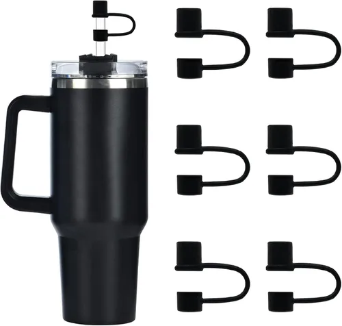 Miniatura 17 de 6 tapas de silicona para popotes compatibles con vaso Stanley de 30 y 40 onzas con asa, tapones de 10 mm, tapas para popotes a prueba de polvo Blanco