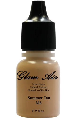 Glam Air Airbrush - Base de maquillaje a base de agua en acabado mate para una piel de aspecto impecable (botellas de 0.25 onzas) (M8 SUMMER TAN)