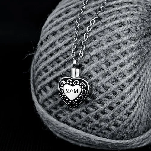 Miniatura 23 de Collar de urna conmemorativa de acero inoxidable para cenizas con texto en inglés "Dad in Heart", Acero inoxidable