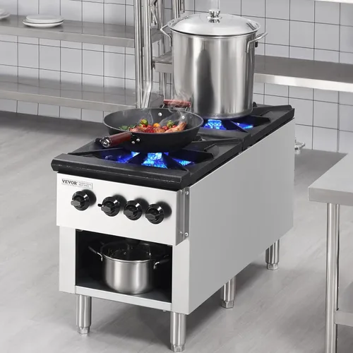 Miniatura 8 de VEVOR Estufa de Gas Comercial con 2 Quemadores, Estufa de Cocina de Encimera de Propano y Gas Natural, Placa Caliente de Gas de Acero Inoxidable