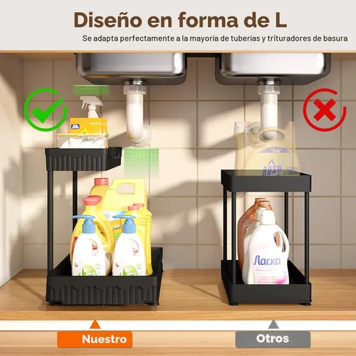 Miniatura 2 de Sevenblue Paquete de 3 Organizadores Multiusos para Debajo del Fregadero y Almacenamiento, Organizador de Gabinete Extraíble en Forma de L 2025