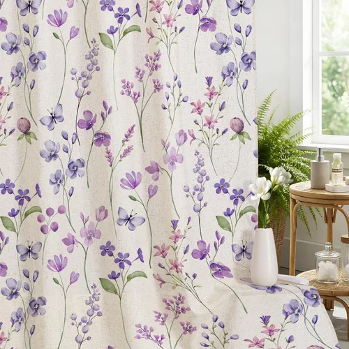 Miniatura 28 de Litabel Cortina de ducha con diseño floral de acuarela, cortina de ducha de flores de mariposa azul para baño, juego de cortina de ducha moderna